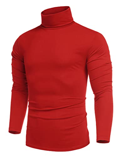COOFANDY Rollkragenpullover Herren Rollkragenshirt Dünner Unterziehrolli Rollkragen Pulli Baumwolle Longsleeve Rolli Langarm Einfarbig Langarmshirt Rot M von COOFANDY