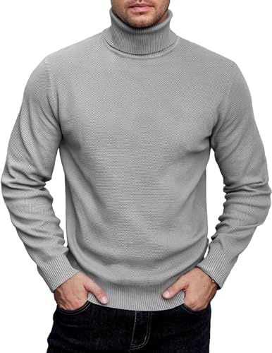 COOFANDY Rollkragenpullover Herren Langarm Strickpullover Kragen Pullover Sweater Warm Pulli Langarmshirt Rollkragenpulli Regular Fit Grau XL von COOFANDY