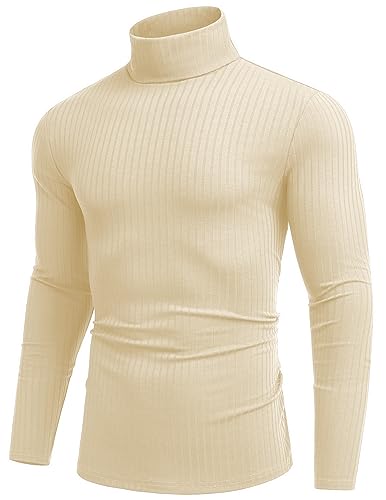 COOFANDY Rollkragenpullover Herren Langarmshirt Rollkragenshirt Pullover Herren Winter Sweater Strickpullover Basic Pullover Männer Beige XXL von COOFANDY