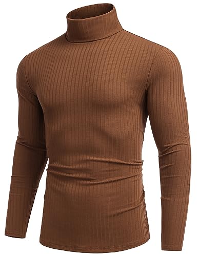 COOFANDY Rollkragenpullover Herren Langarmshirt Rollkragenshirt Pullover Herren Winter Sweater Strickpullover Basic Pullover Männer Braun XXL von COOFANDY