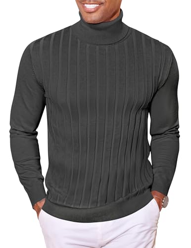 COOFANDY Rollkragenpullover Herren Pullover Dünne Rolli Feinstrickpullover Männer Pullover Stehkragen Winterpullover Rollkragenpulli Dunkelgrau M von COOFANDY