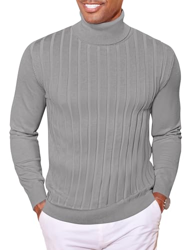 COOFANDY Rollkragenpullover Herren Pullover Dünne Rolli Feinstrickpullover Männer Pullover Stehkragen Winterpullover Rollkragenpulli Hellgrau M von COOFANDY