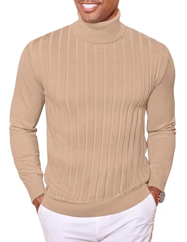 COOFANDY Rollkragenpullover Herren Pullover Dünne Rolli Feinstrickpullover Männer Pullover Stehkragen Winterpullover Rollkragenpulli Khaki S von COOFANDY