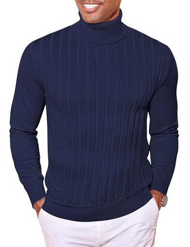 COOFANDY Rollkragenpullover Herren Pullover Dünne Rolli Feinstrickpullover Männer Pullover Stehkragen Winterpullover Rollkragenpulli Marineblau XL von COOFANDY
