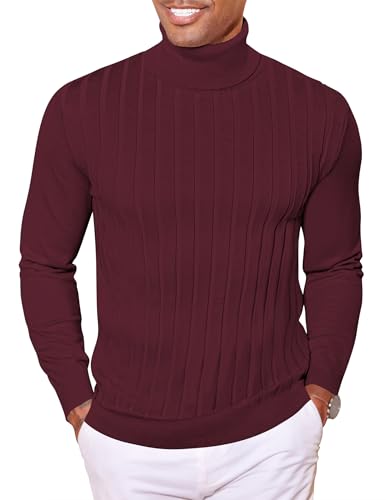 COOFANDY Rollkragenpullover Herren Pullover Dünne Rolli Feinstrickpullover Männer Pullover Stehkragen Winterpullover Rollkragenpulli Rot XL von COOFANDY
