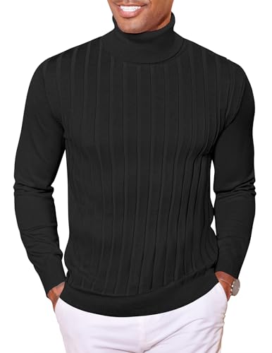 COOFANDY Rollkragenpullover Herren Pullover Dünne Rolli Feinstrickpullover Männer Pullover Stehkragen Winterpullover Rollkragenpulli Schwarz L von COOFANDY