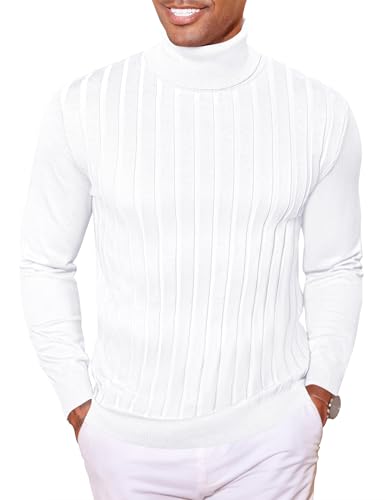 COOFANDY Rollkragenpullover Herren Pullover Dünne Rolli Feinstrickpullover Männer Pullover Stehkragen Winterpullover Rollkragenpulli Weiß M von COOFANDY