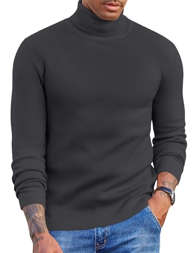 COOFANDY Rollkragenpullover Herren Pullover Turtleneck Fleece Pullover Warm Strickpullover Slim Fit Rollkragenshirt Winterpullover Arbeitpullover Winter Langarmshirt Dunkelgrau XL von COOFANDY