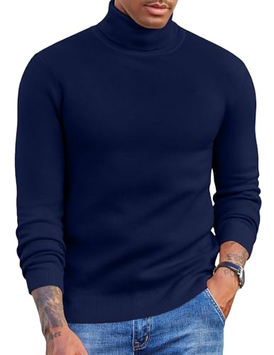 COOFANDY Rollkragenpullover Herren Pullover Turtleneck Fleece Pullover Warm Strickpullover Slim Fit Rollkragenshirt Winterpullover Arbeitpullover Winter Langarmshirt Marine XL von COOFANDY