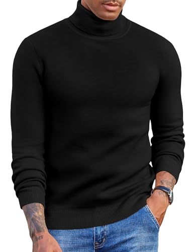 COOFANDY Rollkragenpullover Herren Pullover Turtleneck Fleece Pullover Warm Strickpullover Slim Fit Rollkragenshirt Winterpullover Arbeitpullover Winter Langarmshirt Schwarz XL von COOFANDY