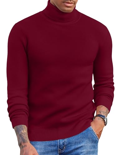 COOFANDY Rollkragenpullover Herren Pullover Turtleneck Fleece Pullover Warm Strickpullover Slim Fit Winterpullover Arbeitpullover Winter Langarmshirt Weinrot S von COOFANDY