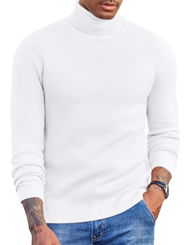 COOFANDY Rollkragenpullover Herren Pullover Turtleneck Fleece Pullover Warm Strickpullover Slim Fit Winterpullover Arbeitpullover Winter Langarmshirt Weiß S von COOFANDY