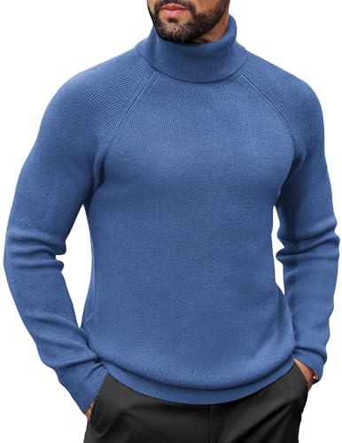 COOFANDY Rollkragenpullover Herren Pullover Turtleneck Strickpullover Stehkragenpullover Winter Rollkragenpulli Arbeitspullover Slim Fit Warm Langarmshirt Dunkelblau L von COOFANDY
