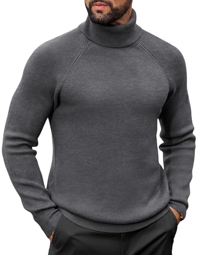 COOFANDY Rollkragenpullover Herren Pullover Turtleneck Strickpullover Stehkragenpullover Winter Rollkragenpulli Arbeitspullover Slim Fit Warm Langarmshirt Dunkelgrau L von COOFANDY