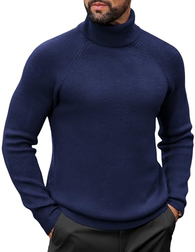 COOFANDY Rollkragenpullover Herren Pullover Turtleneck Strickpullover Stehkragenpullover Winter Rollkragenpulli Arbeitspullover Slim Fit Warm Langarmshirt Marineblau L von COOFANDY
