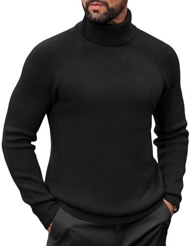 COOFANDY Rollkragenpullover Herren Pullover Turtleneck Strickpullover Stehkragenpullover Winter Rollkragenpulli Arbeitspullover Slim Fit Warm Langarmshirt Schwarz M von COOFANDY