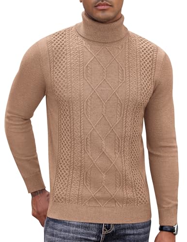 COOFANDY Rollkragenpullover Herren Pullover Winter Strickpullover Slim Fit Zopfmuster Herrenpullover Langarm Business Pulli Ohne Kapuze Beige M von COOFANDY