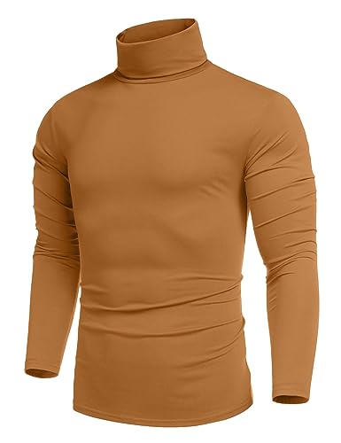 COOFANDY Rollkragenpullover Herren Rollkragenshirt Longsleeve Baumwolle Slim Fit Unterziehrolli Rolli Herren Langarm Rollkragen Langarmshirts Hellbraun M von COOFANDY