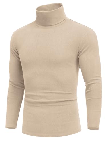 COOFANDY Rollkragenpullover Herren Rollkragen Rollkragenshirt Langarm Rollkragenpulli Thermo Regular Fit Hellkhaki XL von COOFANDY