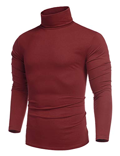 COOFANDY Rollkragenpullover Herren Baumwolle Rollkragenshirt Slim Fit Langarmshirts Rolli Longsleeve Turtleneck Pullover Einfarbig Rollkragenpulli Weinrot 3XL von COOFANDY