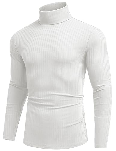COOFANDY Rollkragenpullover Herren Rollkragenshirt Strickpullover T-Shirt Longsleeve Herren Turtleneck Langarmshirt Rollkragen Pullover Weiß XL von COOFANDY