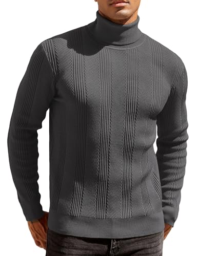COOFANDY Rollkragenpullover Herren Slim Fit Rollkragen Pulli Strickpullover Rollkragenpulli Männer Turtleneck Sweater Winter Rolli Langarm Dunkelgrau M von COOFANDY