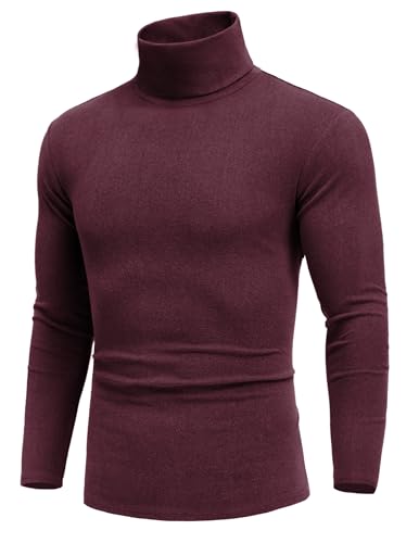 COOFANDY Rollkragenpullover Herren Slim Fit Rollkragen Rolli Langarm Basic Rollkragenpulli Dunkelrot XXL von COOFANDY