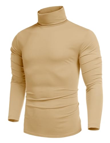 COOFANDY Rollkragenpullover Herren Slim Fit Rollkragenshirt Rolli Herren Langarm Rollkragen Pulli Unterziehrolli Longsleeve Turtleneck Langarmshirt Baumwolle Khaki 3XL von COOFANDY