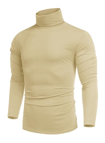 COOFANDY Rollkragenpullover Herren Slim fit Casual Basic Rollkragenshirt Langarm Strick Langarmshirt Rollkragen Pullover Rollkragenshirt für Männer helles Khaki 2XL von COOFANDY