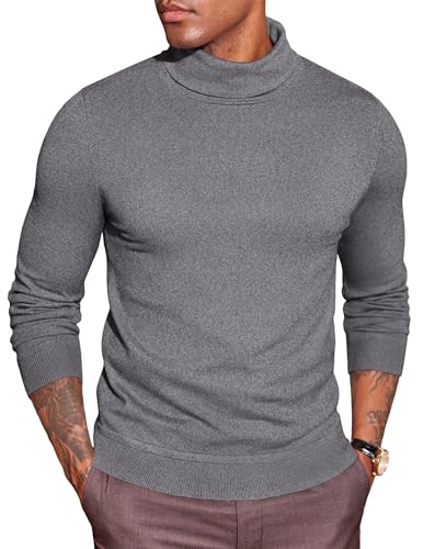 COOFANDY Rollkragenpullover Herren Slim fit Pullover Turtleneck Strickpullover Rollkragenshirt Basic Rollkragenpulli Warm Rolli Business Casual Pulli Tops Grau L von COOFANDY