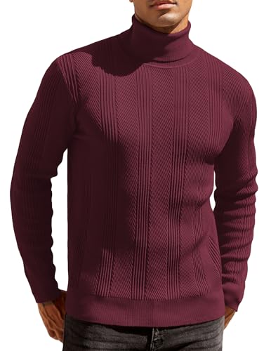 COOFANDY Rollkragenpullover Herren Slim fit Strickpullover Feinstrick Rollkragen Pulli Männer Pullover Winter Turtleneck Sweater Basic Rolli Dunkelrot XXL von COOFANDY