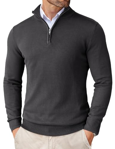 COOFANDY Rollkragenpullover Herren Stehkragen Pullover mit Reissverschluss Rollkragen Strickpullover Winterpullover Warm Slim Fit Zip Pullover Männer Sweater Dunkelgrau 3XL von COOFANDY