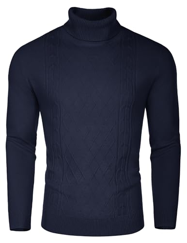 COOFANDY Rollkragenpullover Herren Strickpullover Business Pullover Winter Strickpulli Thermo Oberteil Casual Sweatshirt mit Kragen Pullover Navy Blau L von COOFANDY