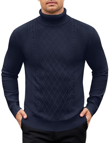 COOFANDY Rollkragenpullover Herren Strickpullover Business Pullover Winter Strickpulli Thermo Oberteil Casual Sweatshirt mit Kragen Pullover Navy Blau M von COOFANDY