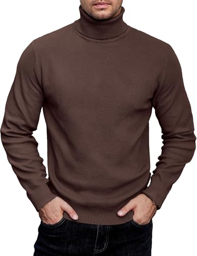 COOFANDY Rollkragenpullover Herren Strickpullover Langarm Herrenpullover Rollkragen Pullover Winterpullover Turtleneck Arbeitspullover Braun XL von COOFANDY