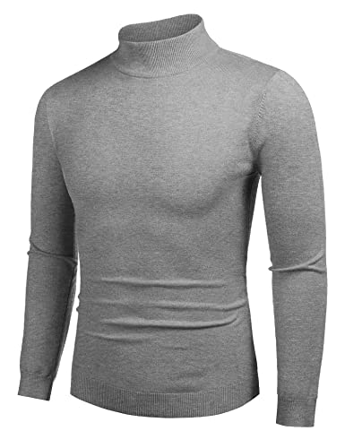 COOFANDY Strickpullover Herren Rollkragen Langarm Winter Pullover Freizeit Slim fit Rollkragenpulli Grau XXL von COOFANDY