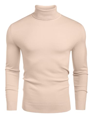 COOFANDY Rollkragenpullover Herren Turtleneck Strickpullover Feinstrick Basic Pullover Regular fit Rollkragenshirt Beige S von COOFANDY