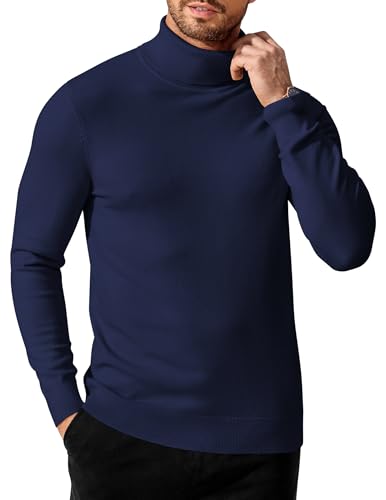 COOFANDY Rollkragenpullover Herren Turtleneck Strickpullover Feinstrick Basic Pullover Regular fit Rollkragenshirt Dunkelblau XL von COOFANDY