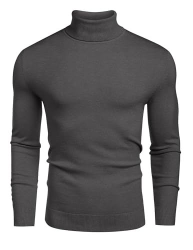 COOFANDY Rollkragenpullover Herren Turtleneck Strickpullover Feinstrick Basic Pullover Regular fit Rollkragenshirt Dunkelgrau M von COOFANDY