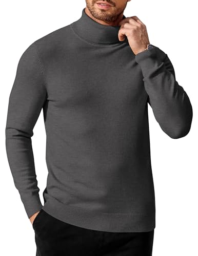 COOFANDY Rollkragenpullover Herren Turtleneck Strickpullover Feinstrick Basic Pullover Regular fit Rollkragenshirt Dunkelgrau M von COOFANDY