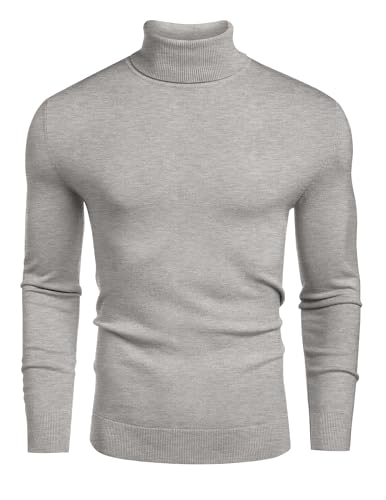 COOFANDY Rollkragenpullover Herren Turtleneck Strickpullover Feinstrick Basic Pullover Regular fit Rollkragenshirt Hellgrau L von COOFANDY