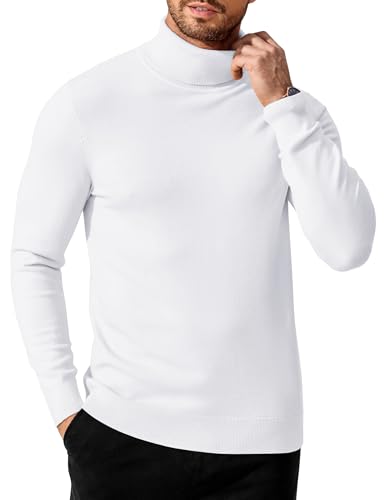COOFANDY Rollkragenpullover Herren Turtleneck Strickpullover Feinstrick Basic Pullover Regular fit Rollkragenshirt Weiß L von COOFANDY