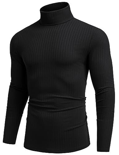 COOFANDY Rollkragenpullover Herren Winter Rollkragenpulli Strickpullover Turtleneck Sweater Basic Pullover mit Rollkragen Langarmshirt Rollkragen Männer Rolli Slim Fit Schwarz L von COOFANDY