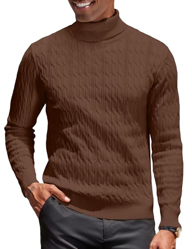 COOFANDY Rollkragenpullover Herren Zopfmuster Strickpullover Turtleneck Herren Rollkragenpulli Slim Fit Feinstrick Rollkragenshirt Winterpullover Business Pullover Braun M von COOFANDY