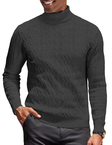 COOFANDY Rollkragenpullover Herren Zopfmuster Strickpullover Turtleneck Herren Rollkragenpulli Slim Fit Feinstrick Rollkragenshirt Winterpullover Business Pullover Dunkelgrau S COOFANDY Rollkragenpullover Herren Zopfmuster Strickpullover Turtleneck Herren Rollkragenpulli Slim Fit Feinstrick Rollkragenshirt Winterpullover Business Pullover Dunkelgrau S von COOFANDY