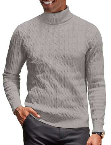 COOFANDY Rollkragenpullover Herren Zopfmuster Strickpullover Turtleneck Herren Rollkragenpulli Slim Fit Feinstrick Rollkragenshirt Winterpullover Business Pullover Hellgrau XXL COOFANDY Rollkragenpullover Herren Zopfmuster Strickpullover Turtleneck Herren Rollkragenpulli Slim Fit Feinstrick Rollkragenshirt Winterpullover Business Pullover Hellgrau XXL von COOFANDY