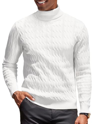 COOFANDY Rollkragenpullover Herren Zopfmuster Strickpullover Turtleneck Herren Rollkragenpulli Slim Fit Feinstrick Rollkragenshirt Winterpullover Business Pullover Weiß M COOFANDY Rollkragenpullover Herren Zopfmuster Strickpullover Turtleneck Herren Rollkragenpulli Slim Fit Feinstrick Rollkragenshirt Winterpullover Business Pullover Weiß M von COOFANDY