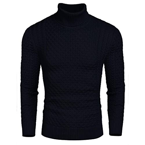 COOFANDY Rollkragenpullover für Herren, schmal geschnitten, Rollkragenpullover, lässig, gedrehter Strickpullover, Rollkragenpullover Navy blau XXL von COOFANDY