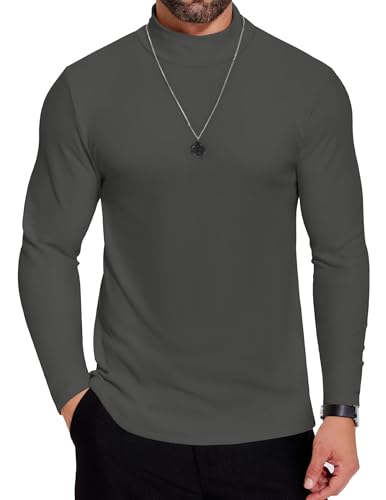 COOFANDY Rollkragenshirt Herren Longsleeve Pullover Langarmshirt Dünn Rollkragenpullover Einfarbig Unterziehpulli Turtleneck Herrenrolli Männer Sweater Dunkelgrau 3XL von COOFANDY