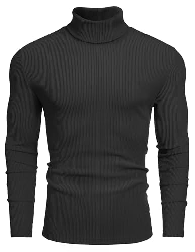 COOFANDY Rollkragenshirt Herren Pullover Turtleneck Langarm T-Shirt Stehkragen Männer Slim Fit Unterhemd Pulli Schwarz M von COOFANDY